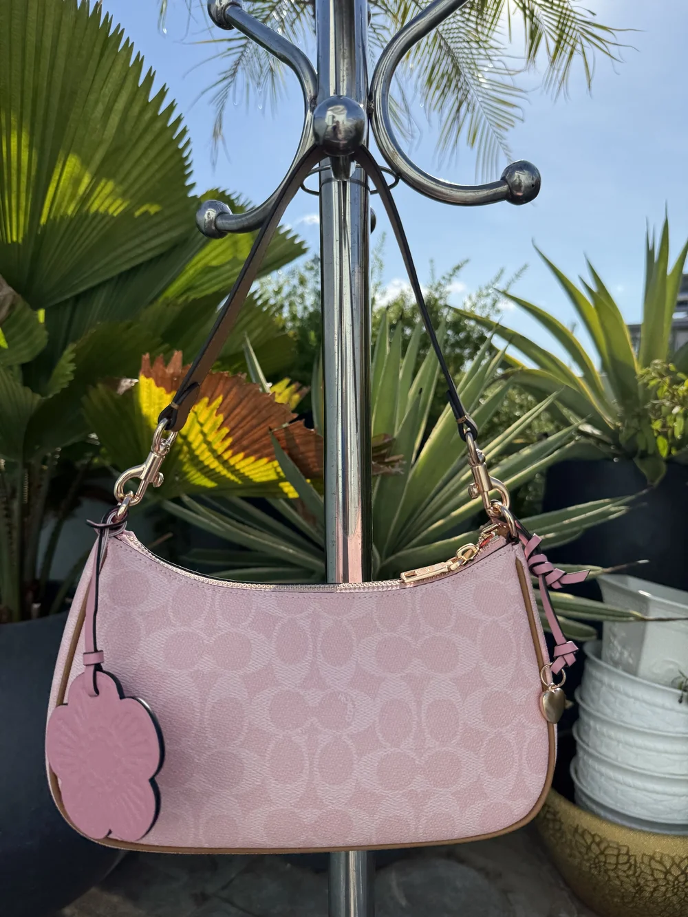 Coach Teri Shoulder Bag In Signature Canvas Powder Pink With Charms